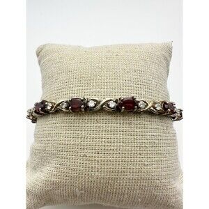DBJ Sterling Silver Natural Garnet Tennis Bracelet 7.5”
